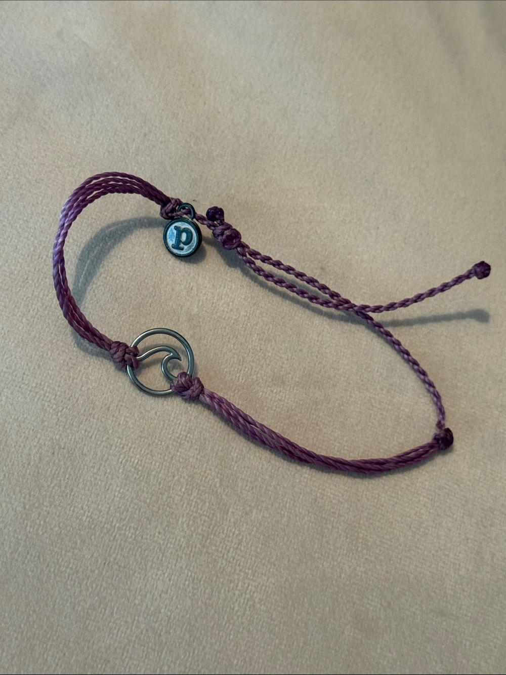 Pura Vida Purple Braided Bracelet with Silver Double-Ring and 'P' Charm